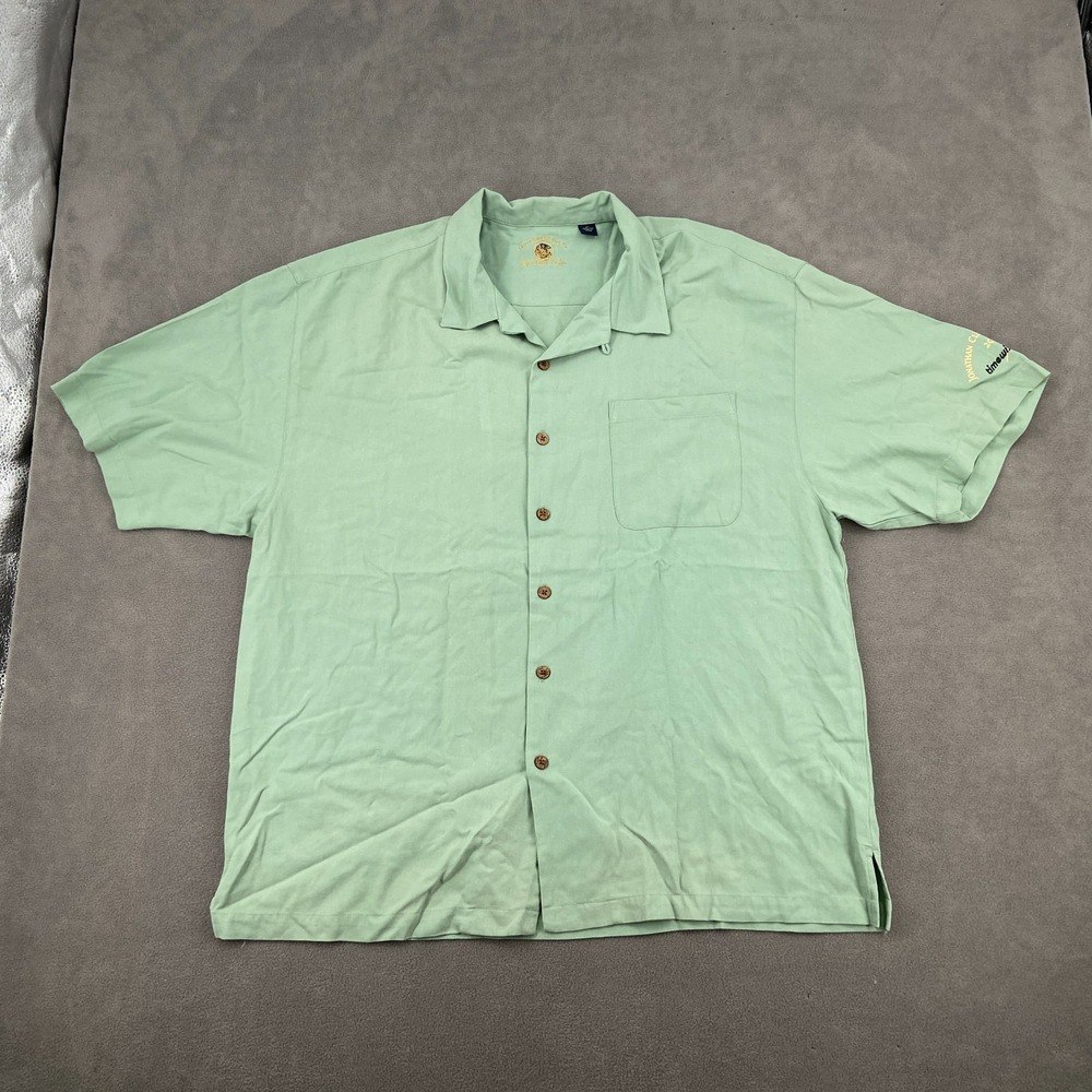 Eagle Dry Goods Co Shirt Mens 2XL Green Silk Short Sleeve Camp Collar Button‎ Up